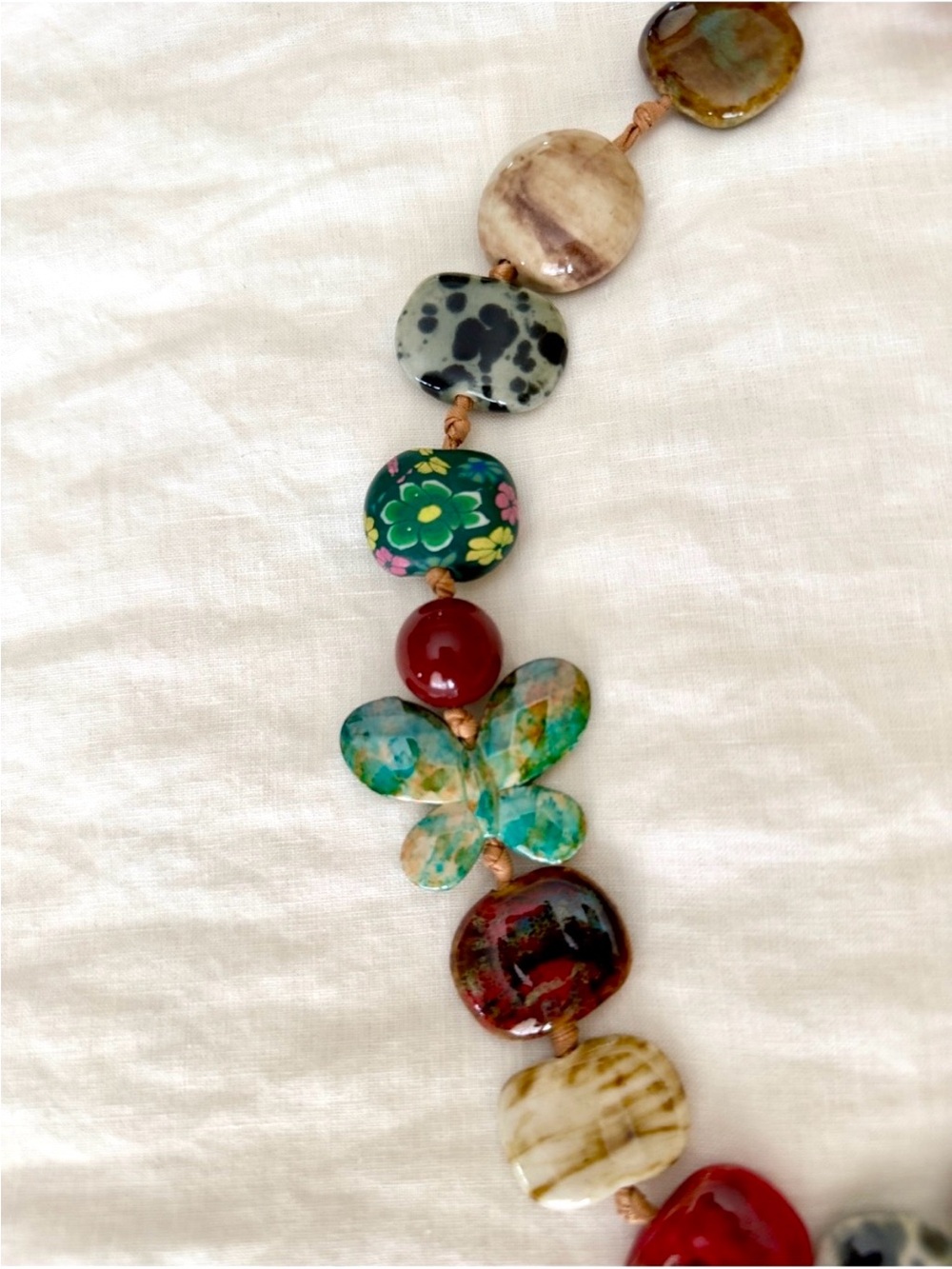 Handmade🇫🇷 in France Multicolor Stone & Ribbon Statement Necklace. NEW - Picture 3 of 5